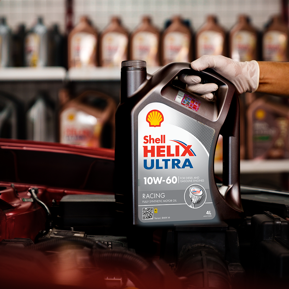 Моторна олива Shell Helix Ultra Racing 10W-60, 4 л — етикетка