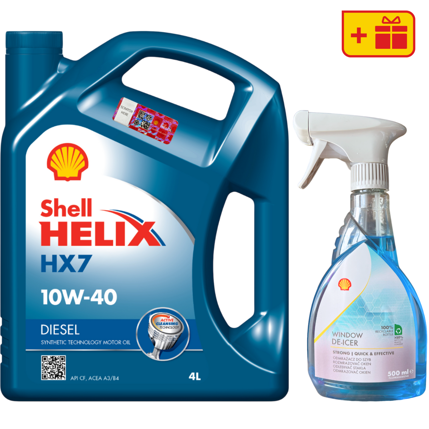Моторна олива Shell Helix Diesel HX7 10W-40, 4 л + Розморожувач скла Shell Window De-Icer 0.5 л
