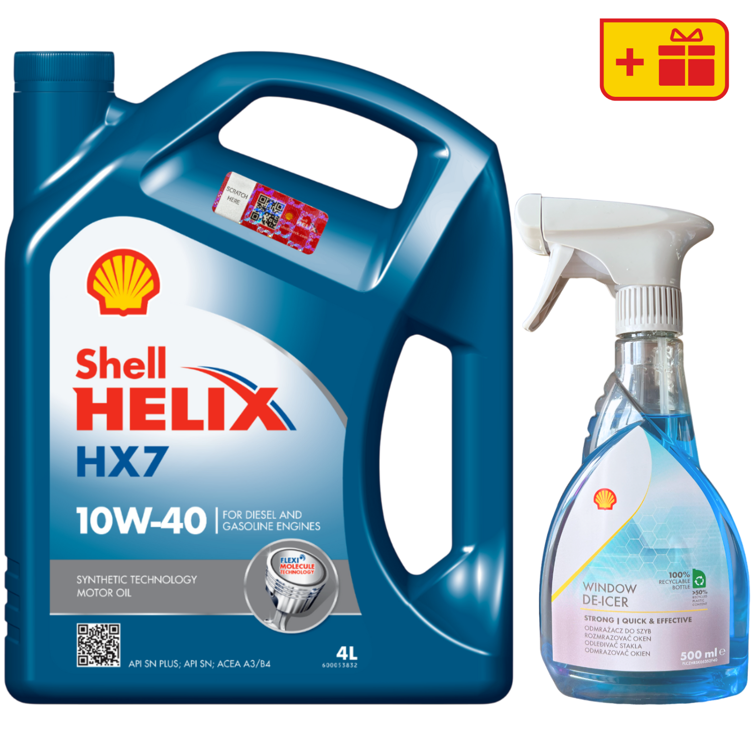 Моторна олива Shell Helix HX7 10W-40, 4 л + Розморожувач скла Shell Window De-Icer 0.5 л
