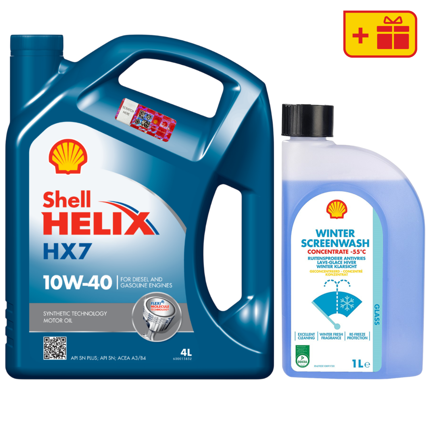 Моторна олива Shell Helix HX7 10W-40, 4л + Омивач Shell Winter Screenwash Concentrate, 1л