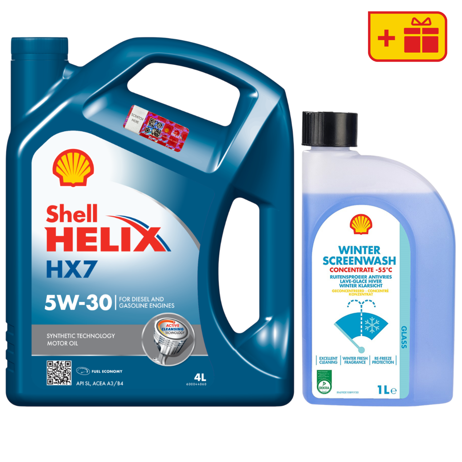 Моторна олива Shell Helix HX7 5W-30, 4л + Омивач Shell Winter Screenwash Concentrate, 1л
