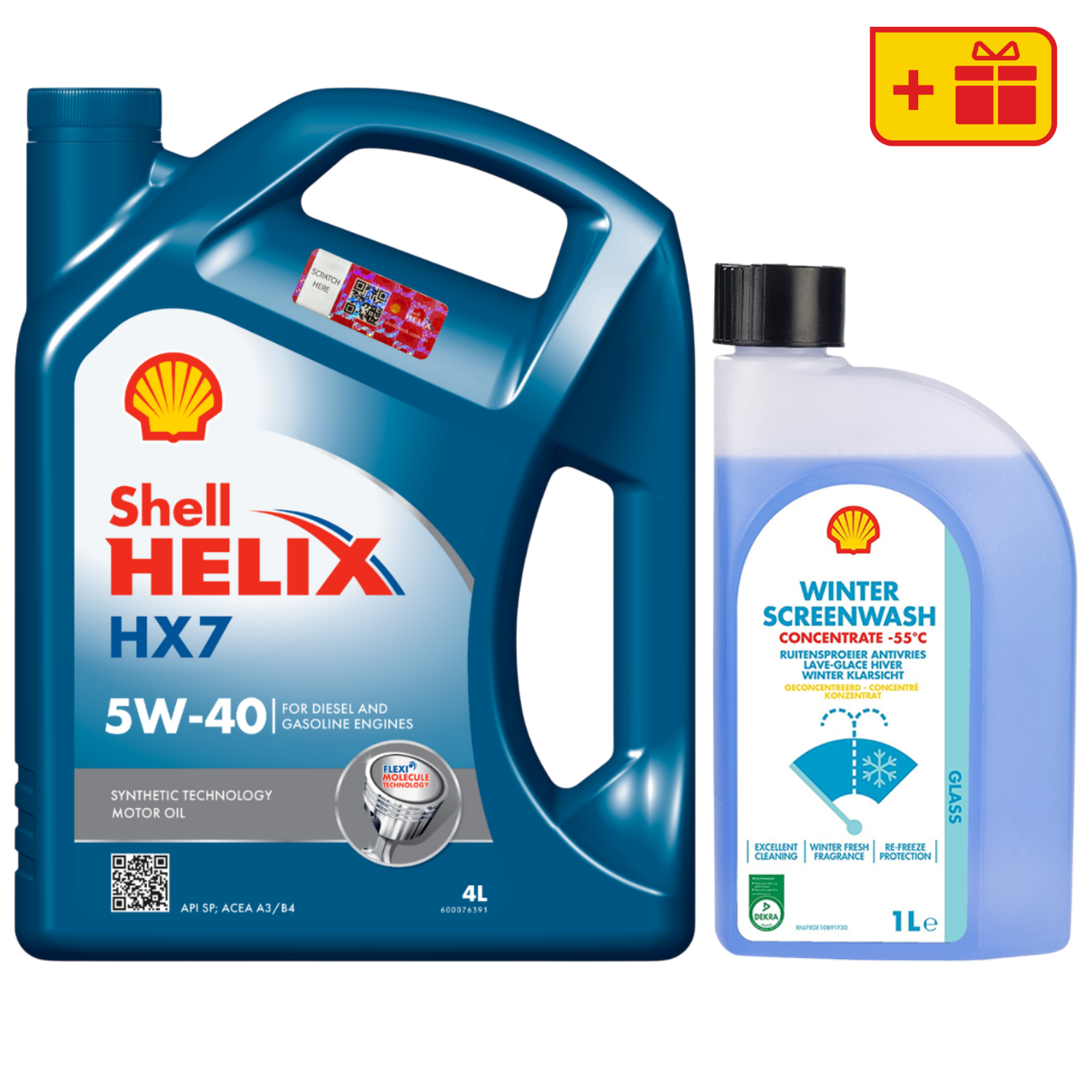 Моторна олива Shell Helix HX7 5W-40, 4л + Омивач Shell Winter Screenwash Concentrate, 1л
