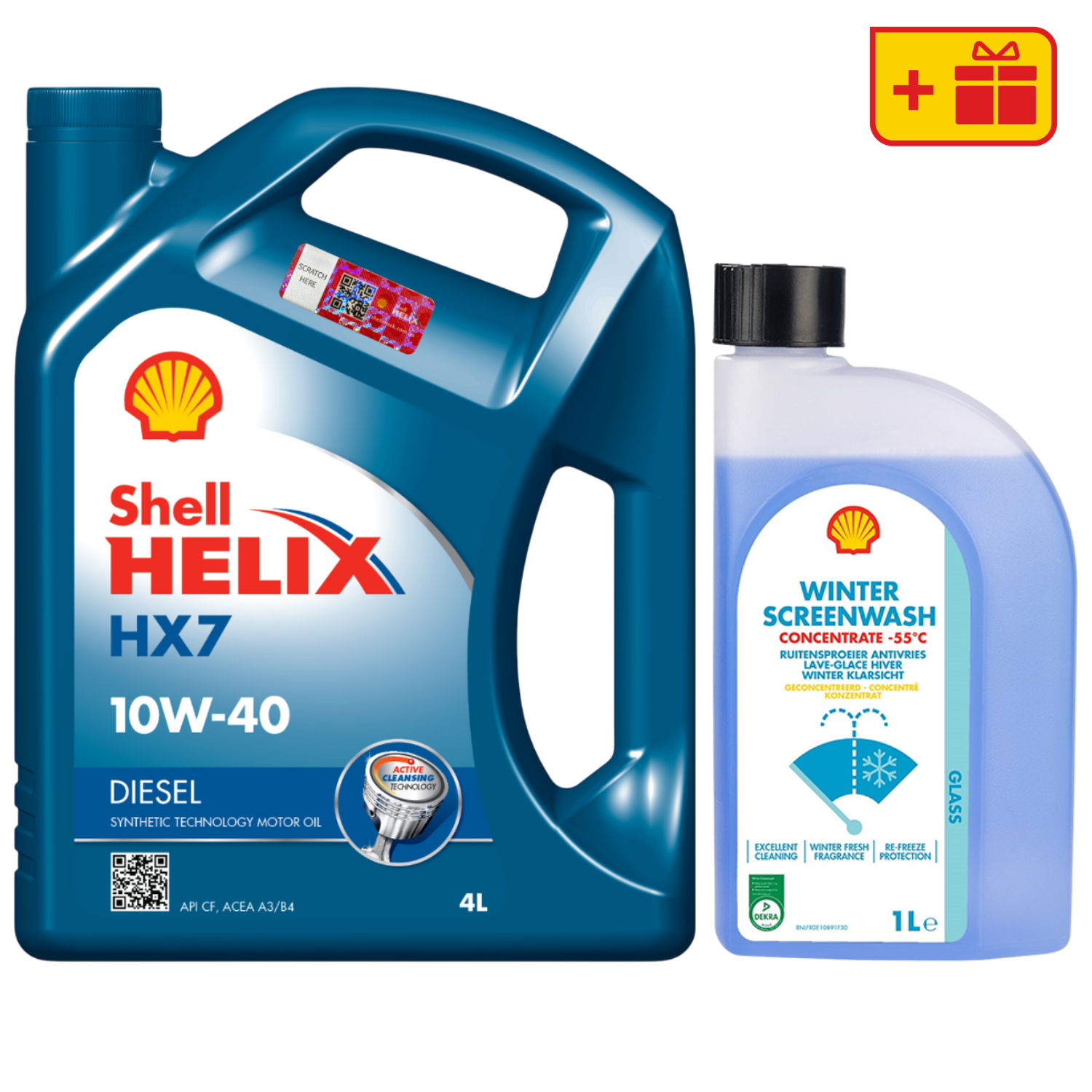 Моторна олива Shell Helix HX7 Diesel 10W-40, 4л + Омивач Shell Winter Screenwash Concentrate, 1л