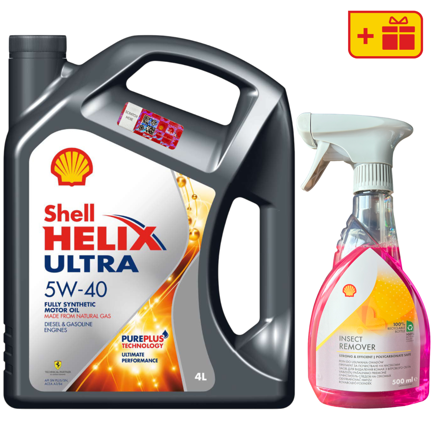 Моторна олива Shell Helix Ultra 5W-40, 4 л + Очищувач Shell Insect Remover 0.5 л